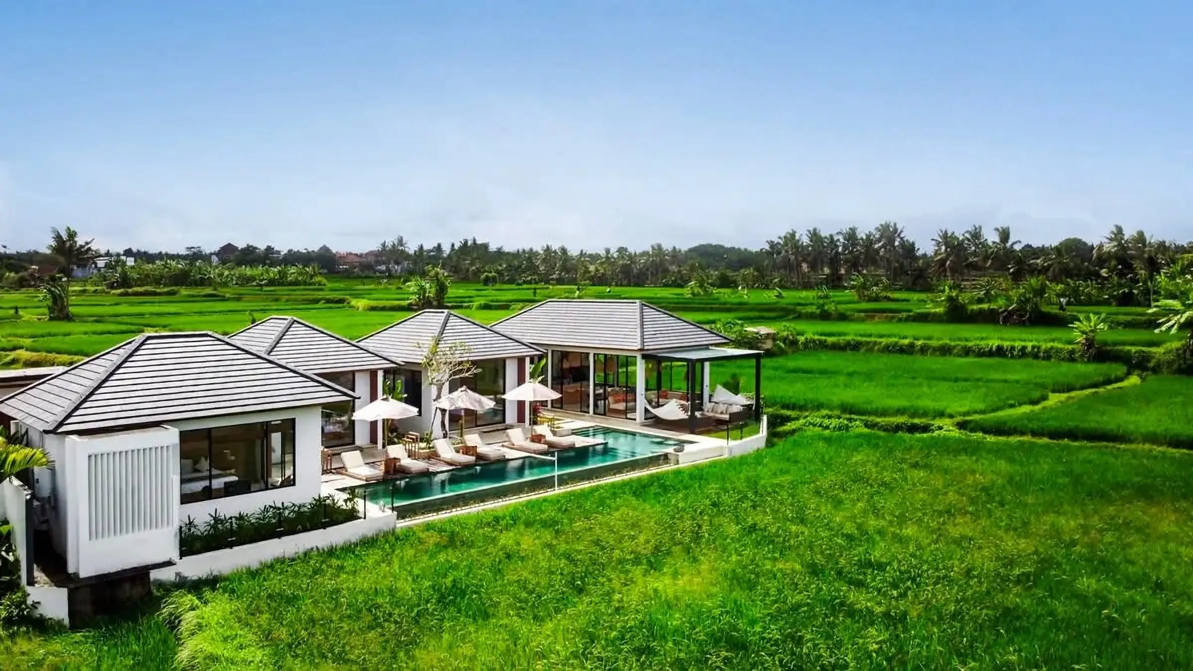 Villa Samaddhi and its rice terraces from the air