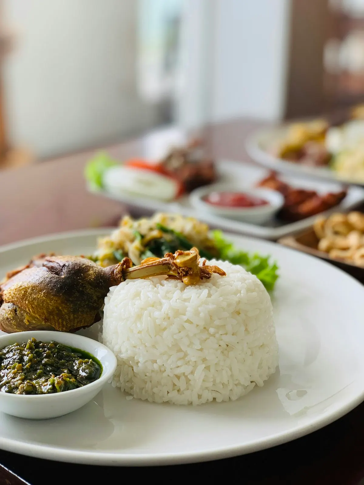 Balinese duck leg served with rice and sambal