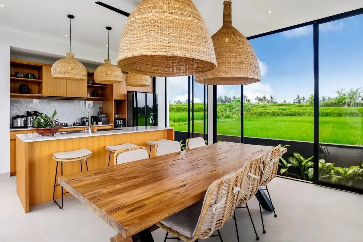 The kitchen, looking out to the fields