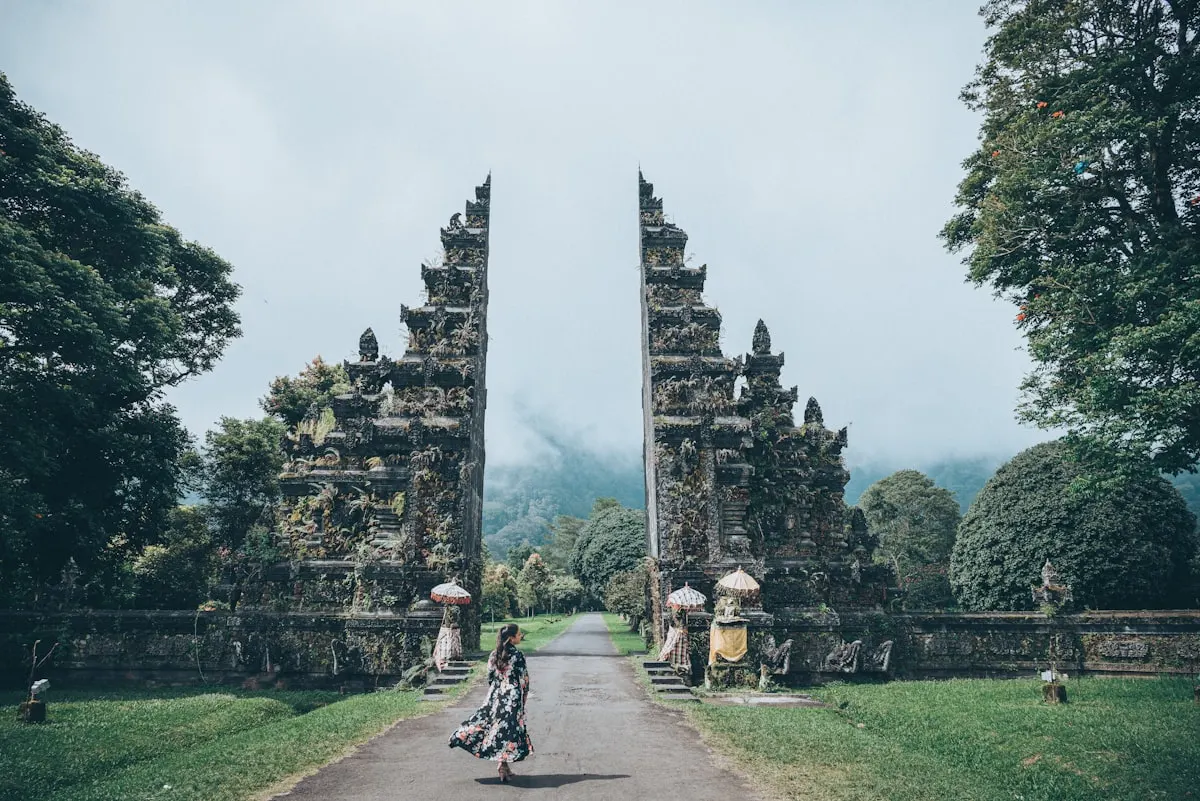 A carved Balinese split gate